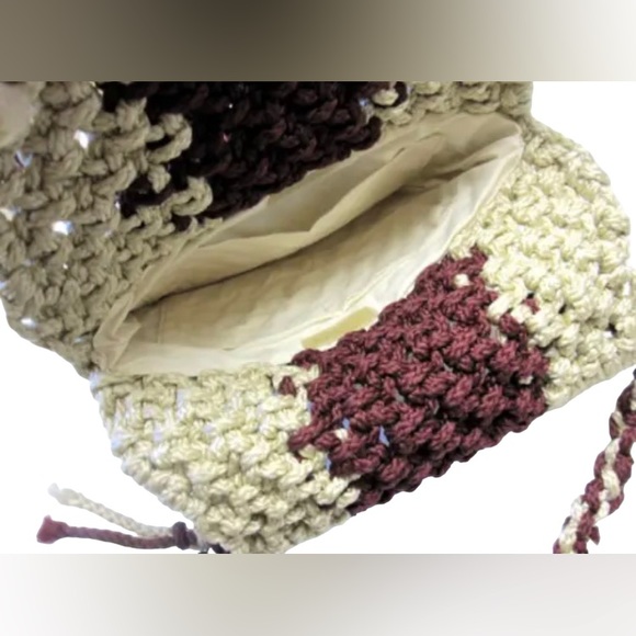 Vintage Macrame Fringed Purse Cream Brown Handbag - Picture 5 of 5